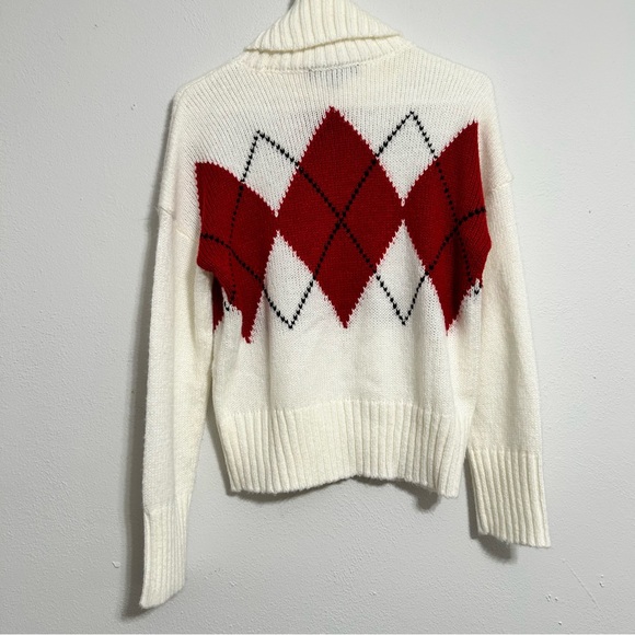 Tommy Hilfiger White Cowl Neck Argyle Sweater Size Small - Picture 2 of 5